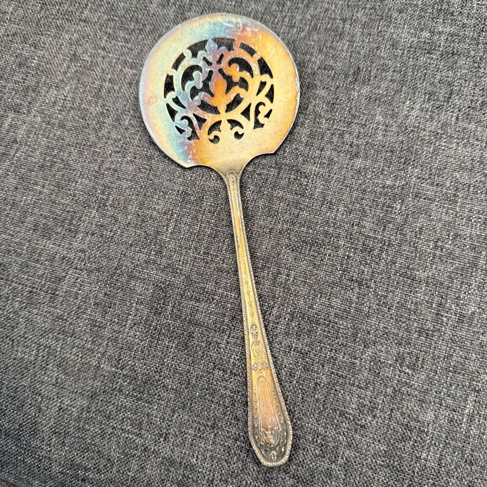 Vintage Community Plate 7.5" Slotted Spoon Silver Plate, circular with cutouts